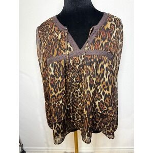 Sexy Autres Filles Leopard Print Chiffon Tiered V Neck Tassel Top Blouse Women's